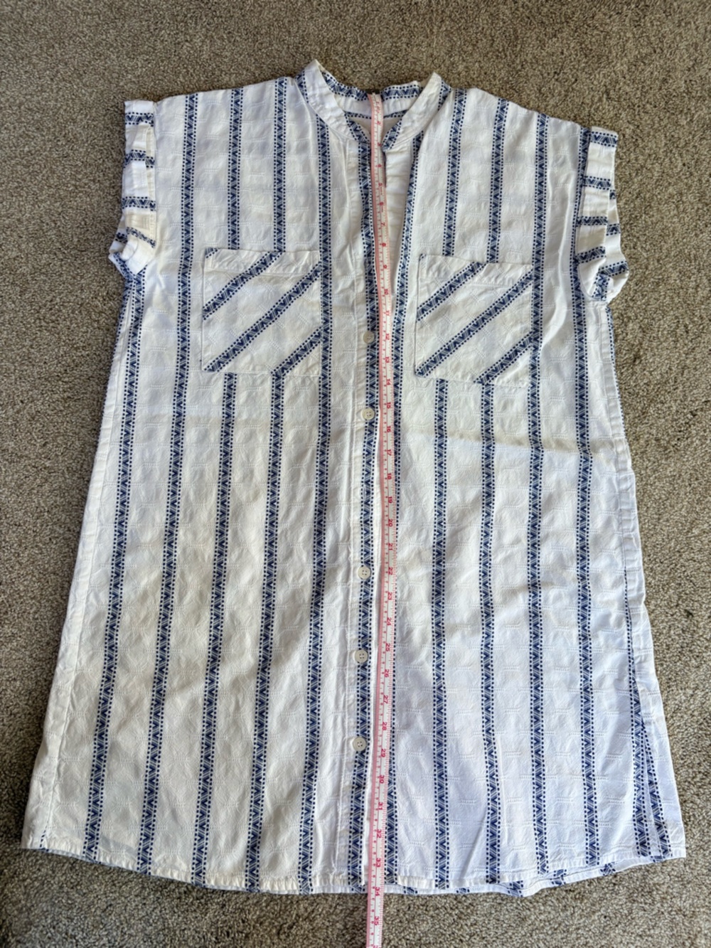 The Sleep Shirt Sleeveless White Button-Front Tunic with Navy Stripe